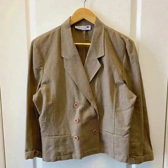 Vintage Linen Blazer Relaxed Fit Neutral Tan Brown Size  EU42 Medium - Picture 3 of 16